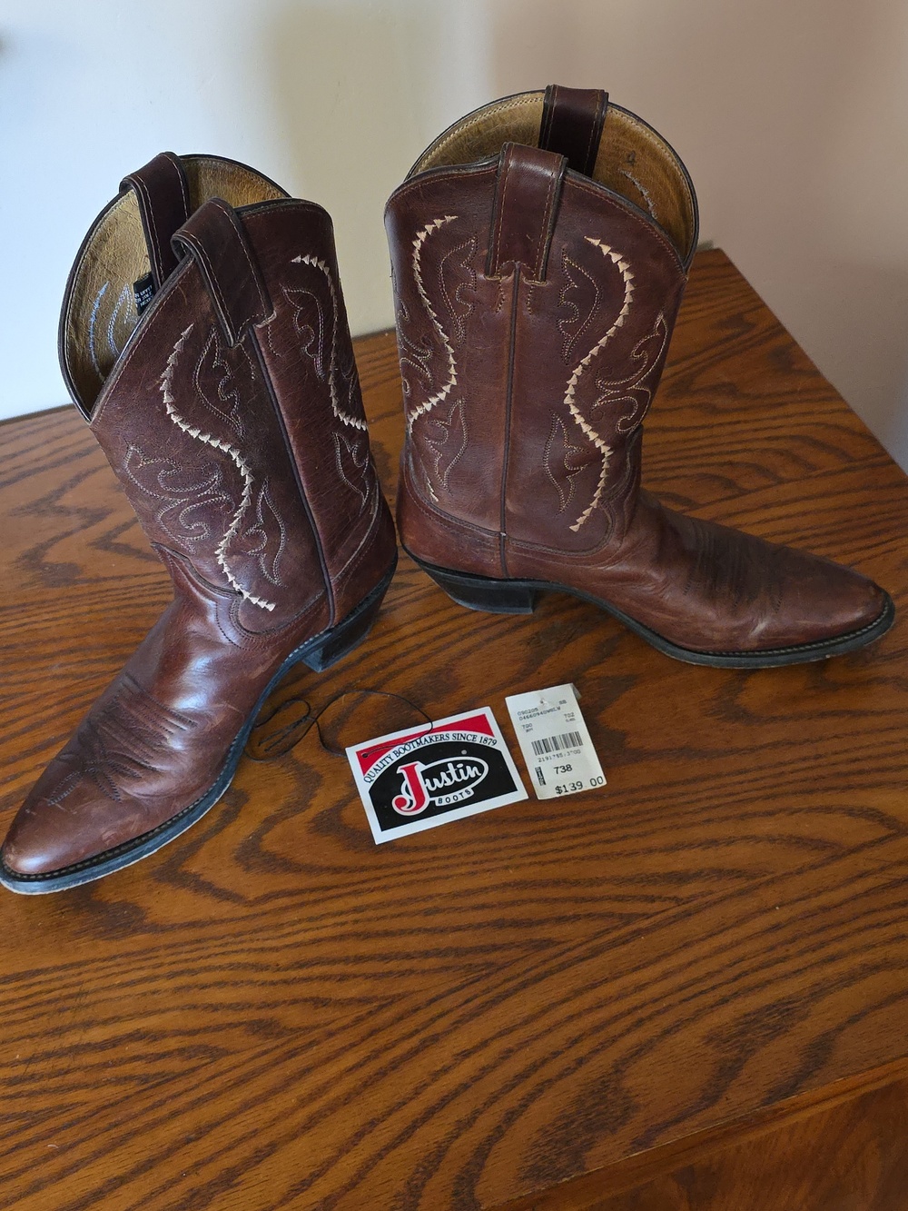 Justin Boots Brown Leather Embroidered Western Cowboy Boots - Women's